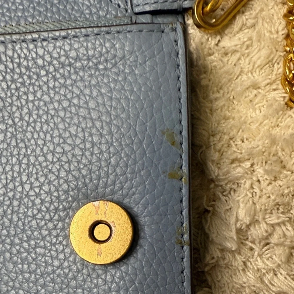 Tory Burch Sky Blue Britten Pebbled Leather Combo Crossbody Bag